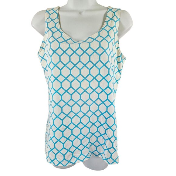 Chicos Chico's Sleeveless Tank Top Blouse White with Blue Size 1 S M - Picture 1 of 7